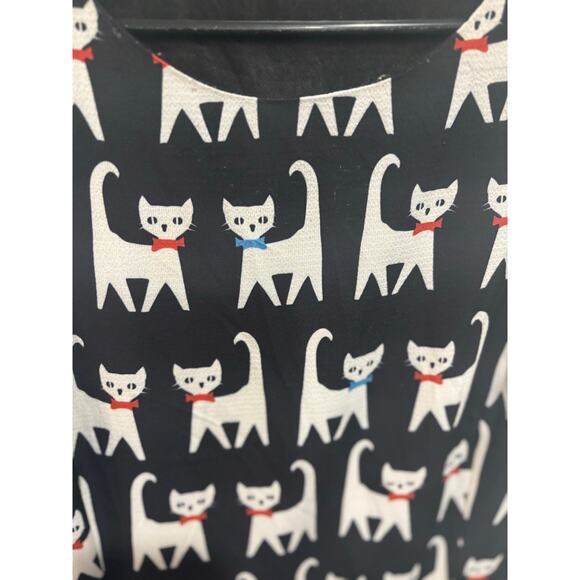 Poach Posh Cat Print Fit & Flare Dress Black White Sleeveless Novelty Quirky - Picture 6 of 10